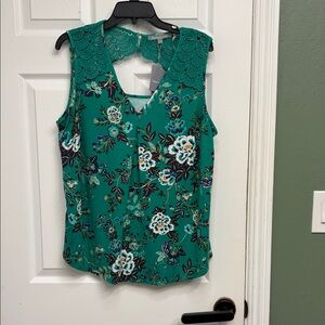 Daniel Rainn Teal Floral Lace-Back Sleeveless Camisole